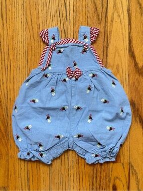 Starting Out Blue Overalls with Ladybugs